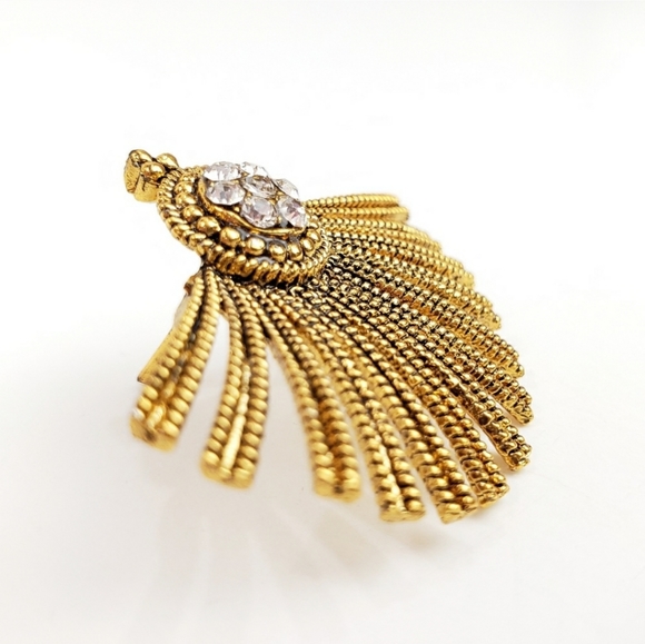 Antiqued Gold Rhinestone Fan Earrings - Picture 5 of 5